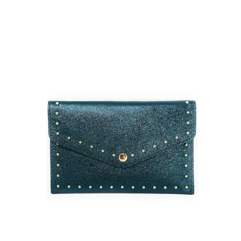 Pochette enveloppe en cuir irisé TINA Bleu canard irisé