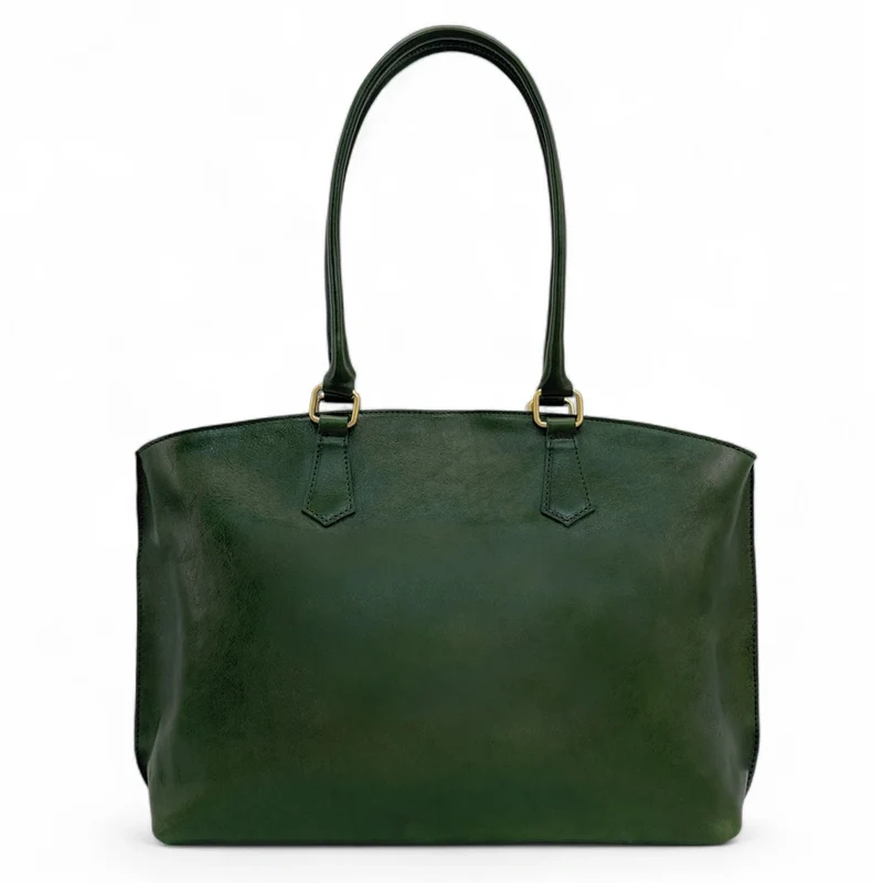 Grand sac cabas en cuir lisse GREENWICH Vert forêt