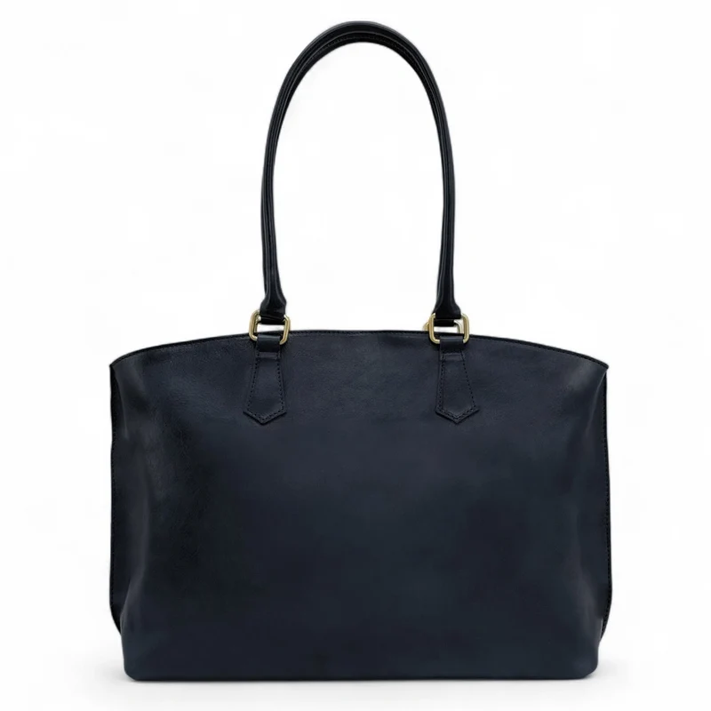 Grand sac cabas en cuir lisse GREENWICH Bleu marine