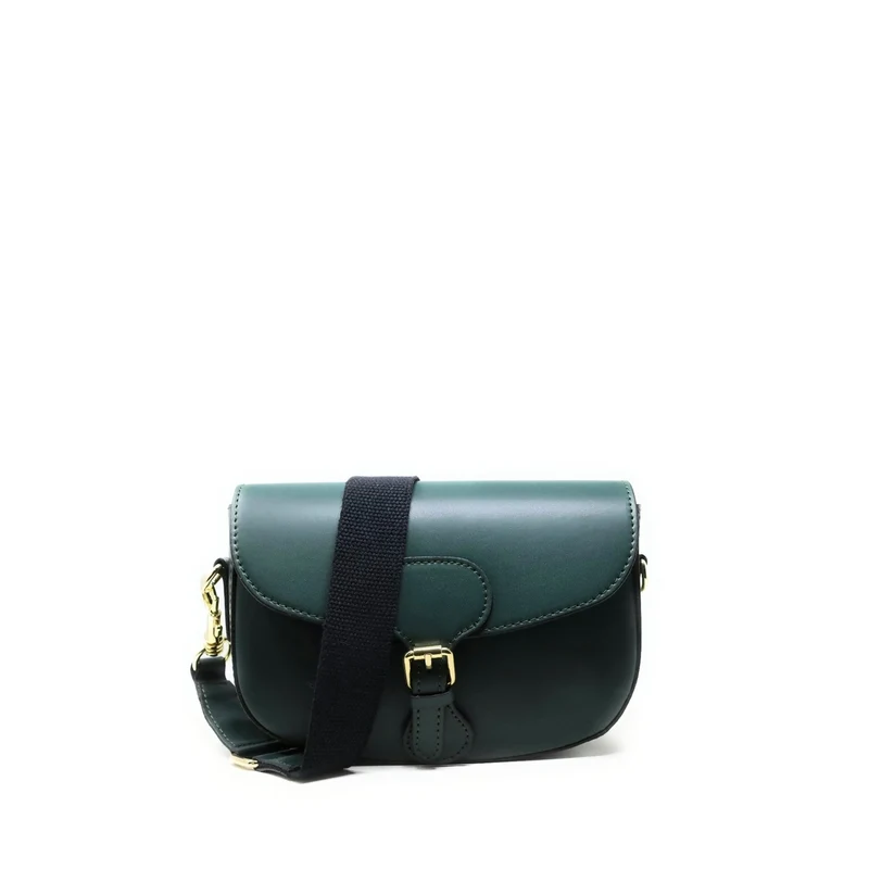 Sac trotteur à bandoulière en cuir lisse MADDY Vert forêt