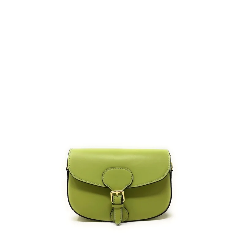 Sac trotteur à bandoulière en cuir lisse MADDY Vert anis