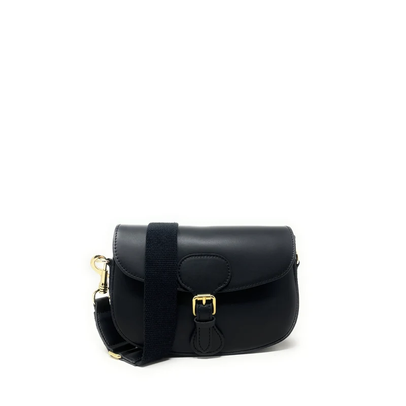 Sac trotteur à bandoulière en cuir lisse MADDY Noir