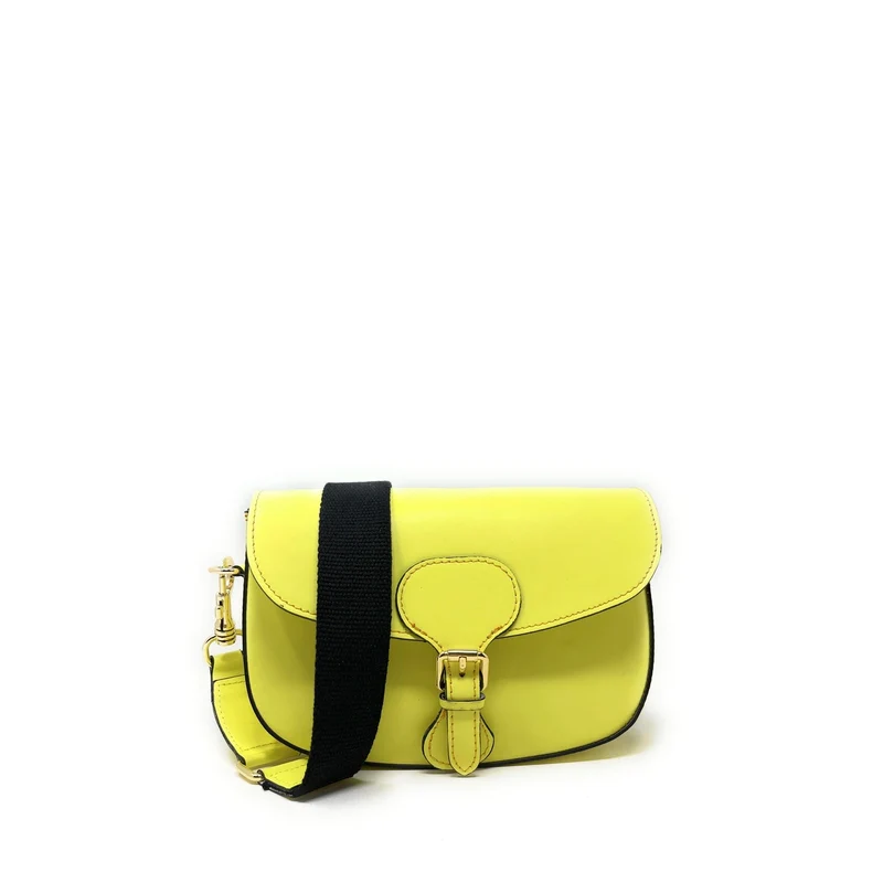 Sac trotteur à bandoulière en cuir lisse MADDY Jaune tournesol