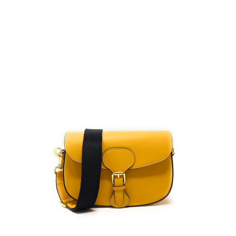 Sac trotteur à bandoulière en cuir lisse MADDY Jaune Moutarde