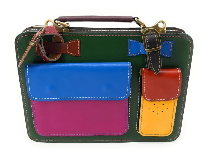 Sac cartable en cuir lisse PICADILLY CIRKUS Kaki