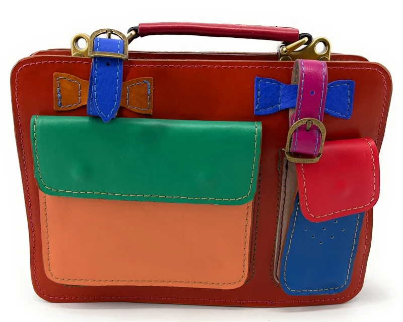 Sac cartable en cuir lisse PICADILLY CIRKUS rouge multicolore 29