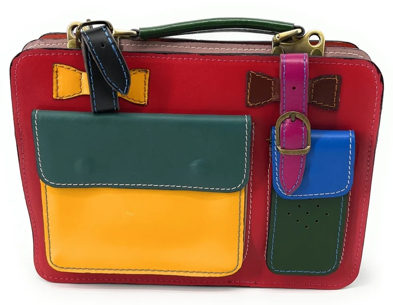 Sac cartable en cuir lisse PICADILLY CIRKUS rouge multicolore 18