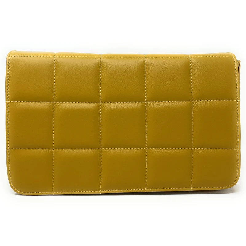 Sac french stick en cuir lisse matelassé TIME SQUARE Jaune Moutarde