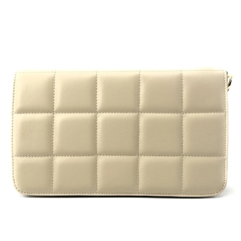 Sac french stick en cuir lisse matelassé TIME SQUARE Beige crème