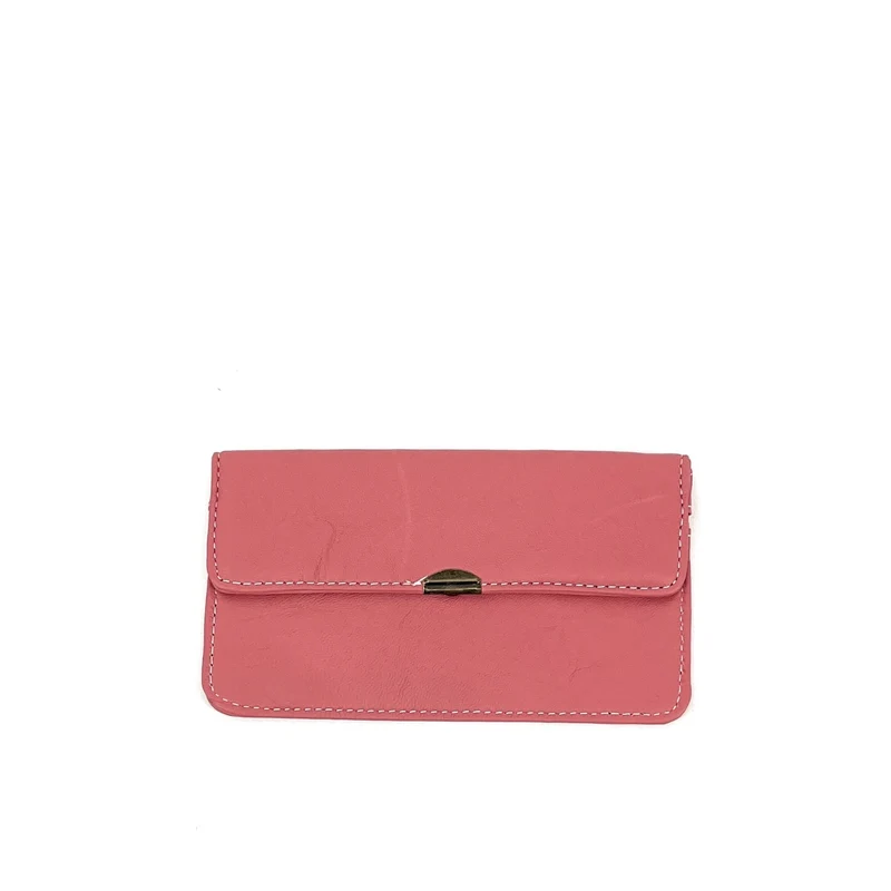 Pochette porte-monnaie en cuir lisse IMPRO Rose corail