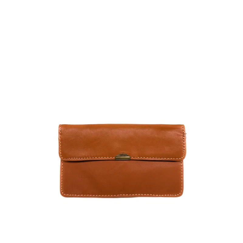 Pochette porte-monnaie en cuir lisse IMPRO Marron cognac foncé