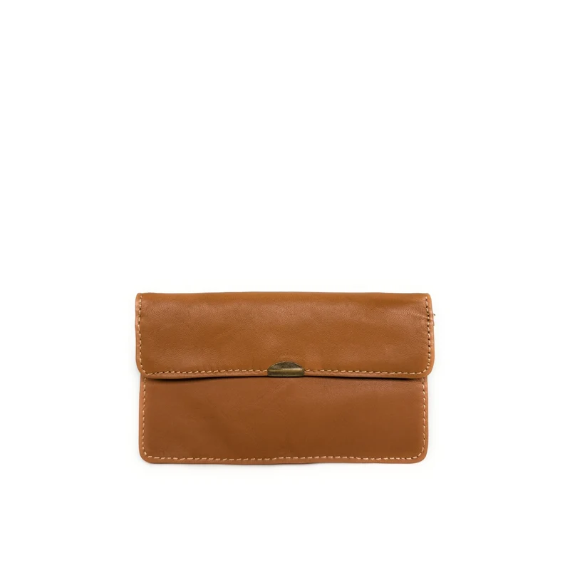 Pochette porte-monnaie en cuir lisse IMPRO Marron camel foncé
