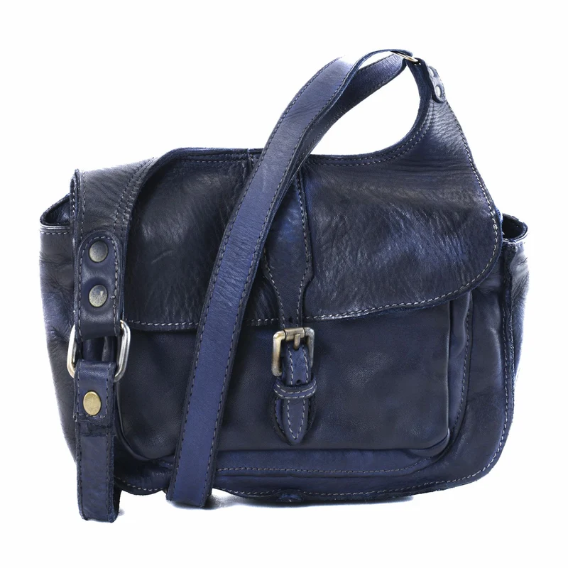 Sac besace en cuir vintage VALLEY Bleu marine