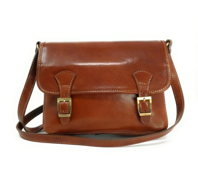 Sac bandoulière en cuir lisse NIAGARA Camel foncé