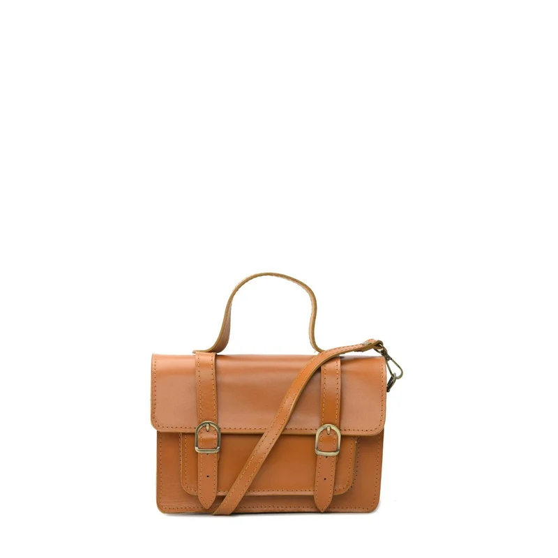 Sac à main en cuir lisse SAND Marron cognac