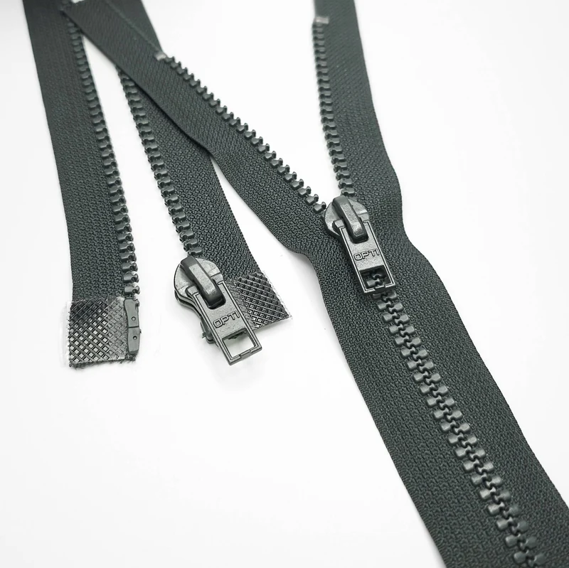 Fermeture éclair ouverte | Plastique moulé | Anthracite | Kaki foncé | N° 5 | 56 cm | SSAV73 - SSAV74