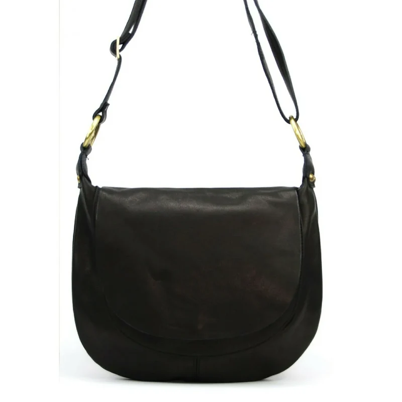 Sac besace en cuir lisse LITTLE PERLA Chocolat