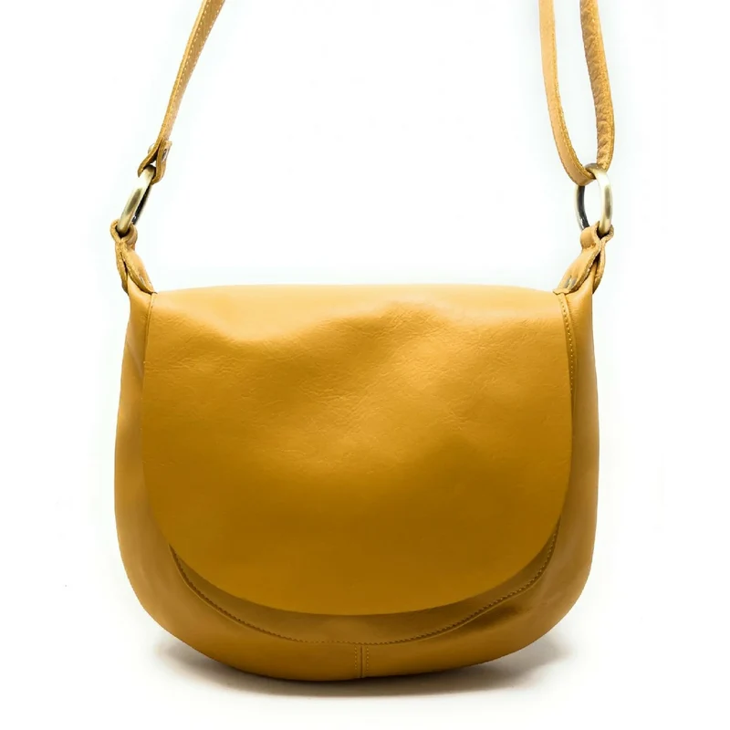 Sac besace en cuir lisse LITTLE PERLA Safran