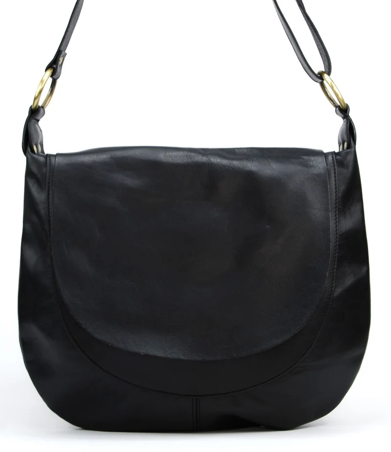 Sac besace en cuir lisse PERLA Noir