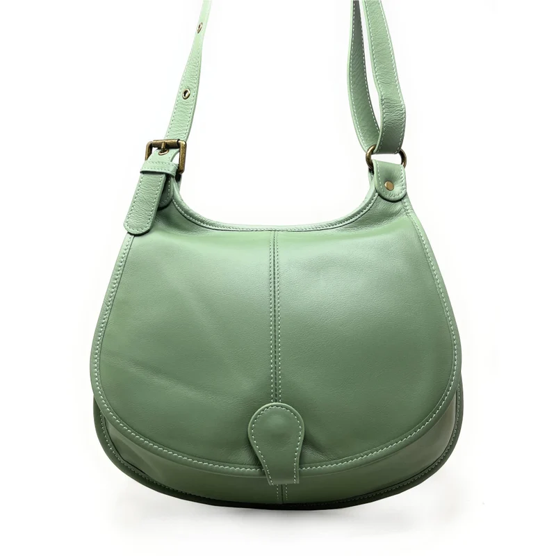 Sac besace cuir lisse CARTOUCHIERE Vert pastel