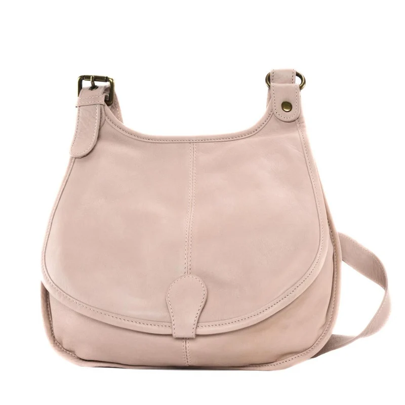 Sac besace cuir lisse CARTOUCHIERE Rose nude