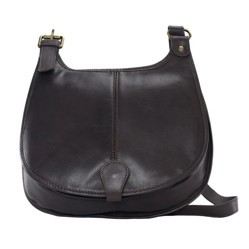 Sac besace cuir lisse CARTOUCHIERE Chocolat