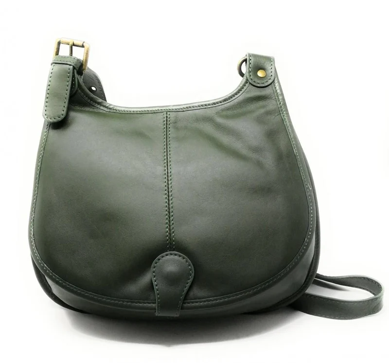 Sac besace cuir lisse CARTOUCHIERE Kaki