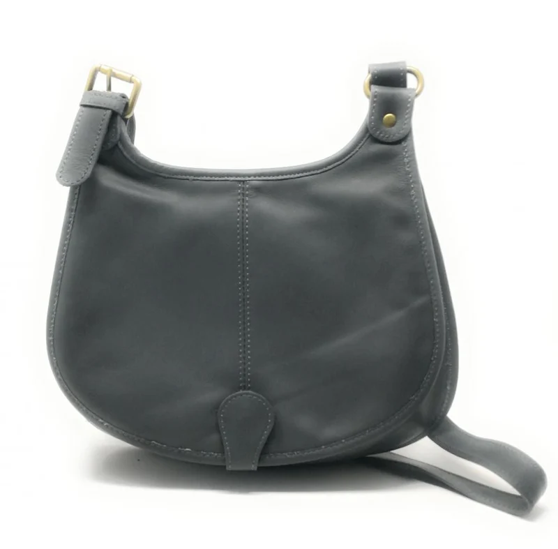 Sac besace cuir lisse CARTOUCHIERE Gris foncé
