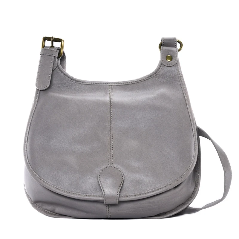Sac besace cuir lisse CARTOUCHIERE Gris clair