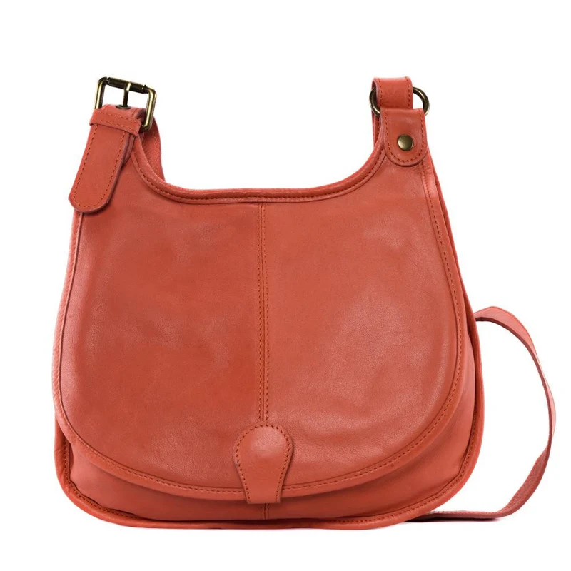 Sac besace cuir lisse CARTOUCHIERE Rouge brique