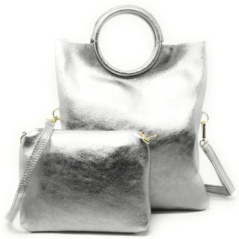 Sac à main en cuir irisé DAM DAM Argent clair