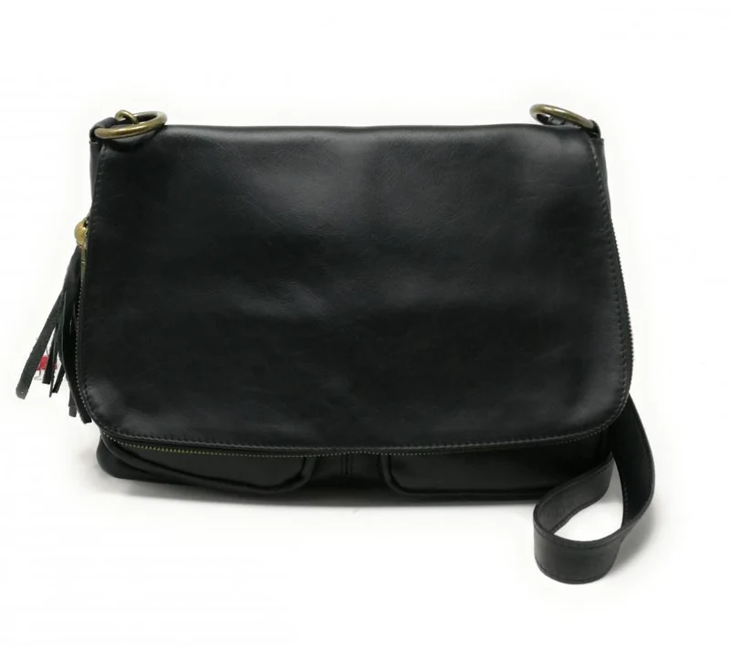Sac bandoulière en cuir lisse AVRIL Noir