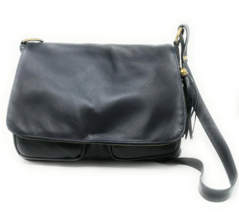 Sac bandoulière en cuir lisse AVRIL Bleu marine
