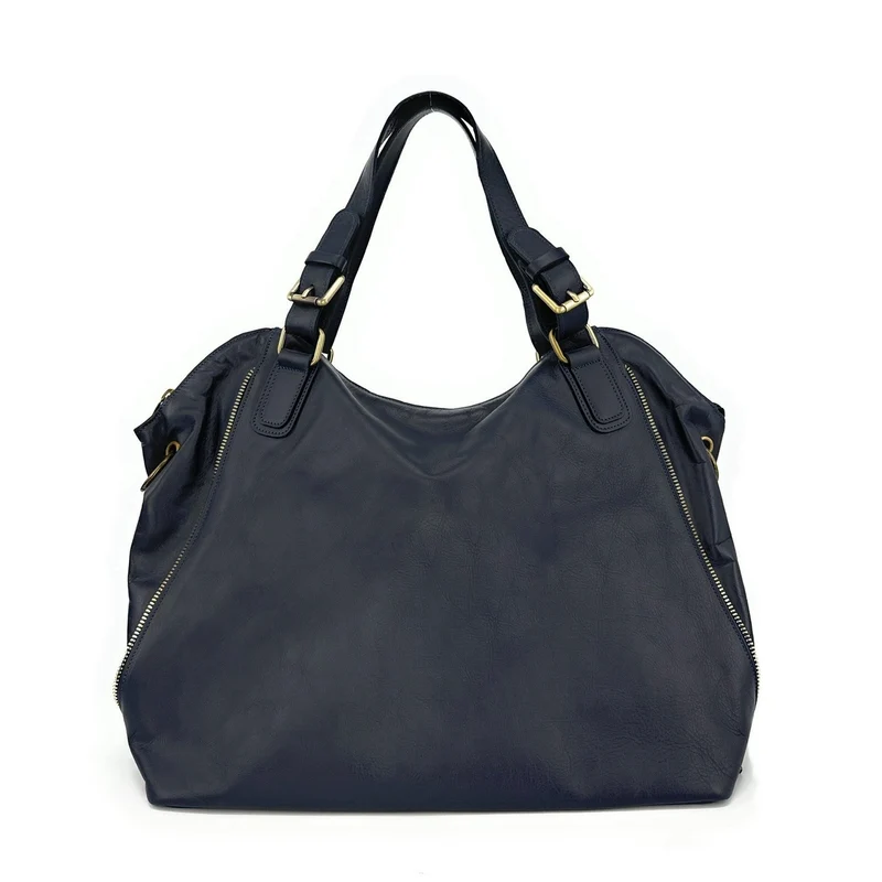 Sac porté épaule en cuir lisse CAMELIA Bleu marine