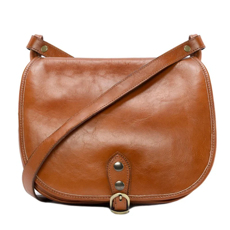 Sac bandoulière en cuir lisse VERLAINE Cognac
