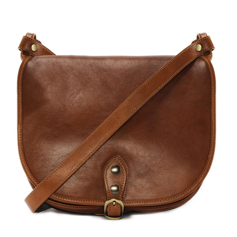 Sac bandoulière en cuir lisse VERLAINE Cognac foncé