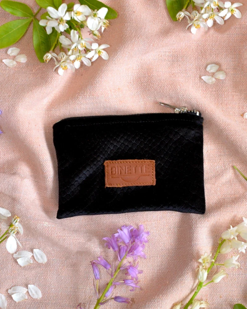 Pochette - Porte-monnaie en velours gauffré noir - Croco