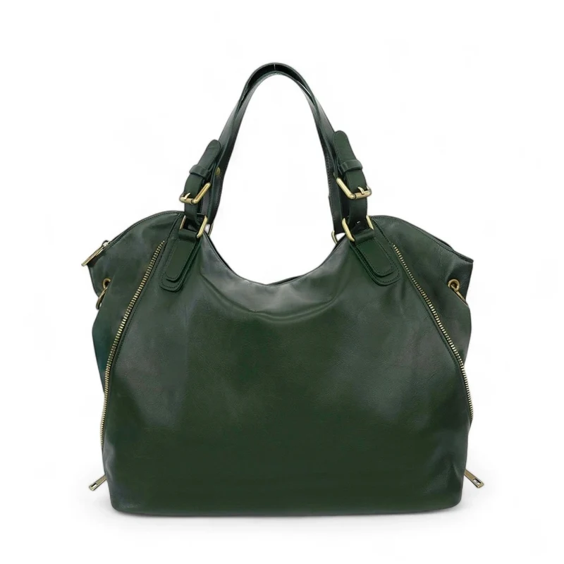 Sac porté épaule en cuir lisse CAMELIA Vert forêt