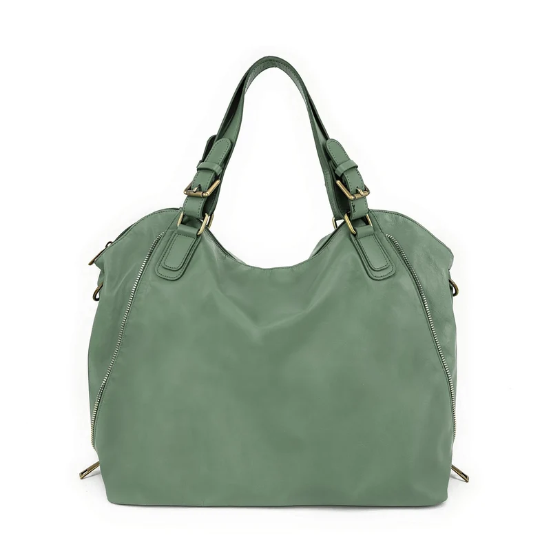 Sac porté épaule en cuir lisse CAMELIA Vert pastel