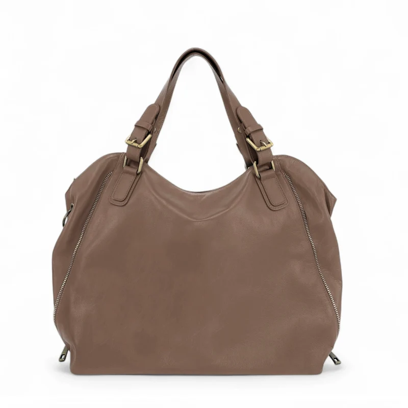 Sac porté épaule en cuir lisse CAMELIA Taupe foncé