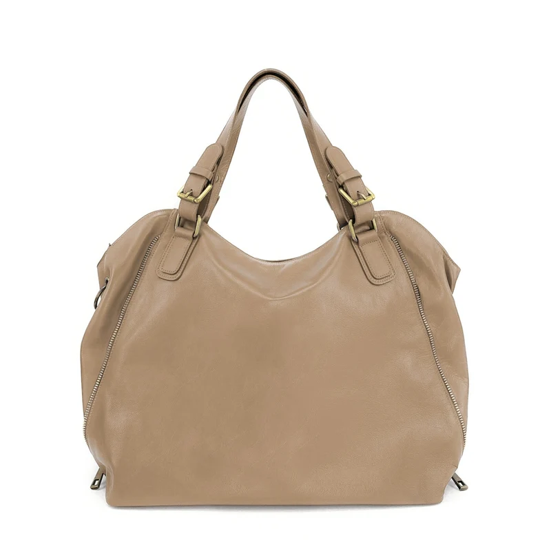 Sac porté épaule en cuir lisse CAMELIA Taupe clair