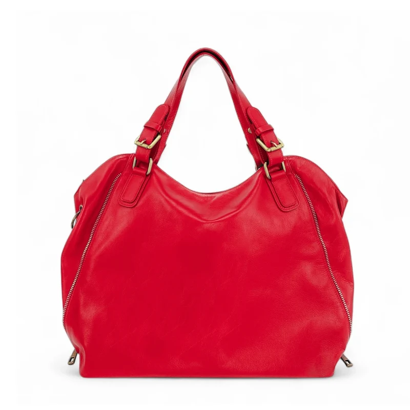 Sac porté épaule en cuir lisse CAMELIA Rouge garance