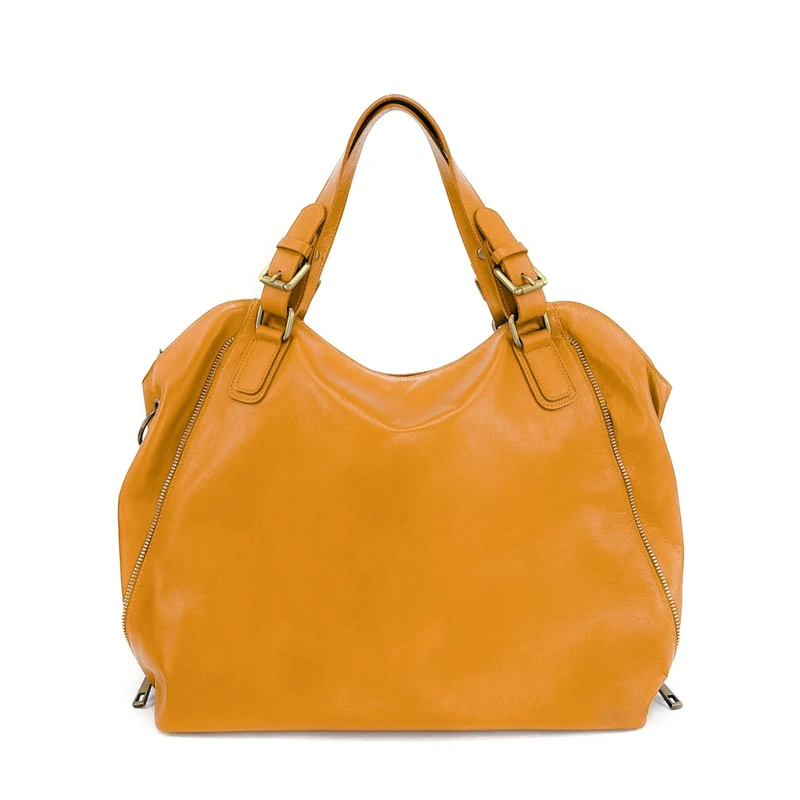 Sac porté épaule en cuir lisse CAMELIA Jaune Moutarde