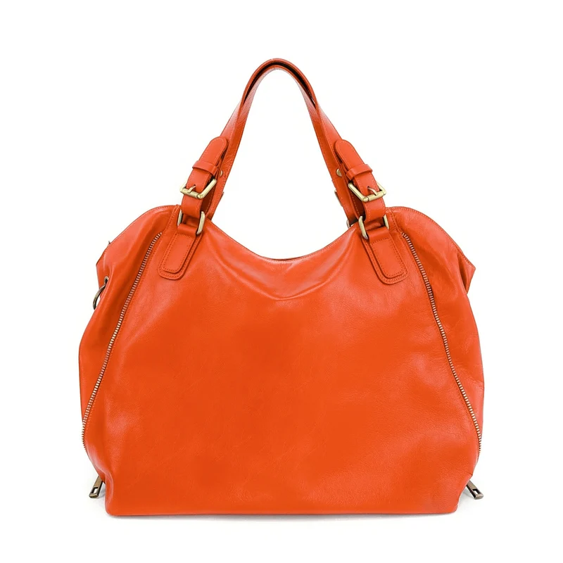 Sac porté épaule en cuir lisse CAMELIA Orange mandarine