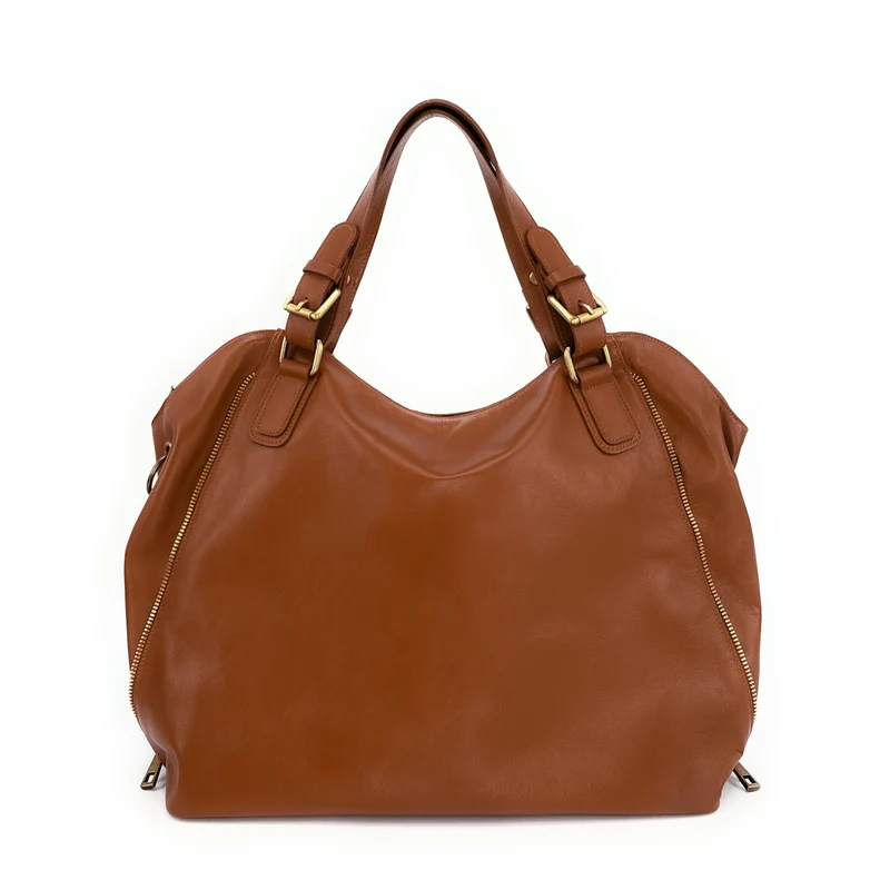 Sac porté épaule en cuir lisse CAMELIA Camel foncé