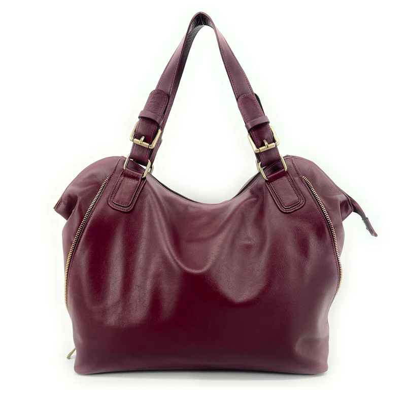 Sac porté épaule en cuir lisse CAMELIA Bordeaux