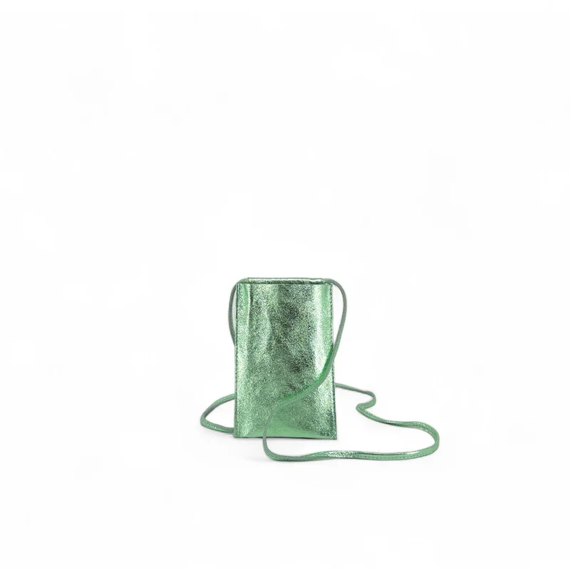 Pochette téléphone en cuir irisé EASY Vert Menthe givrée