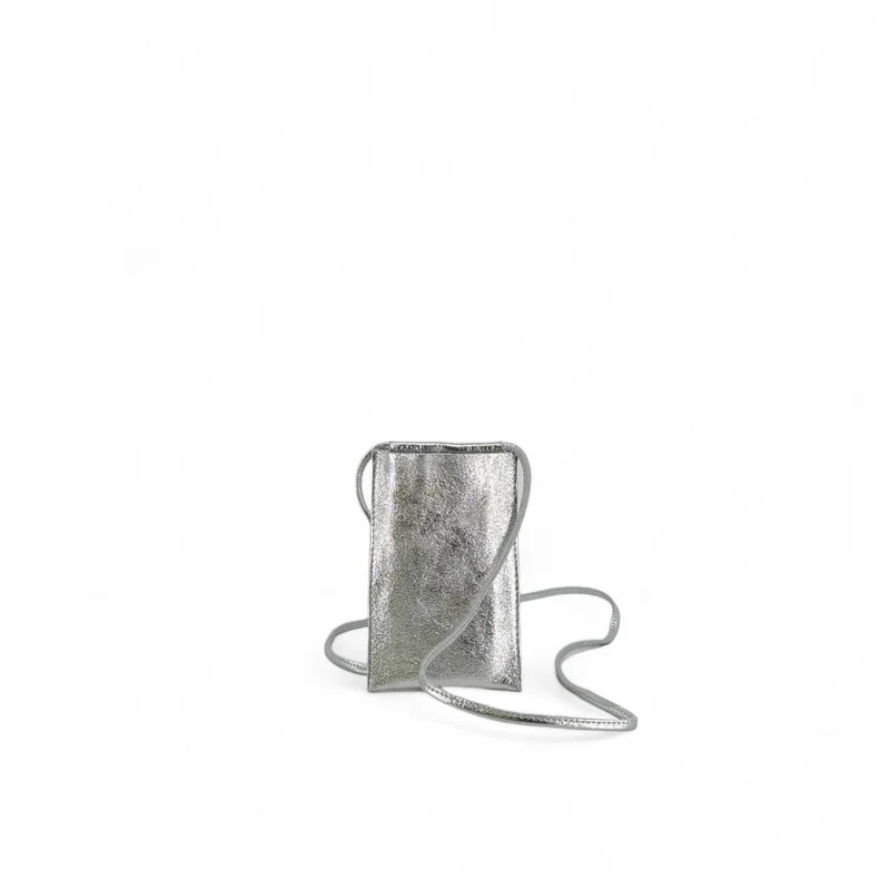 Pochette téléphone en cuir irisé EASY Argent clair