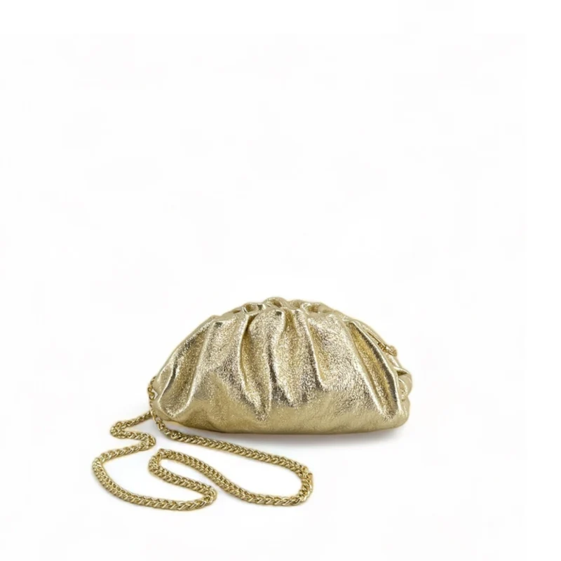 Mini-sac à main pouch en cuir irisé RIO Or pâle