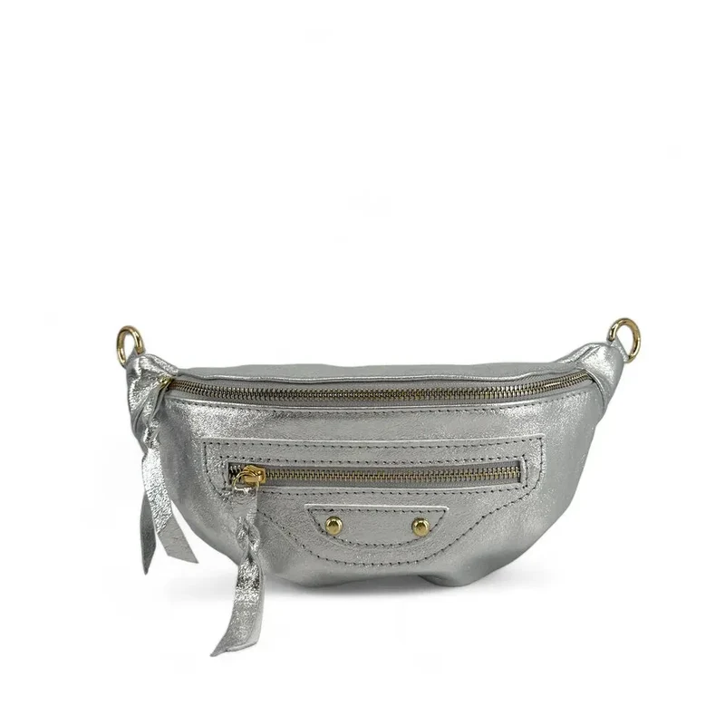 Sac banane en cuir irisé LOUKA GLOW Argent clair